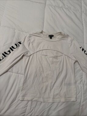True Religion Cream long Sleeve Crewneck Tee
